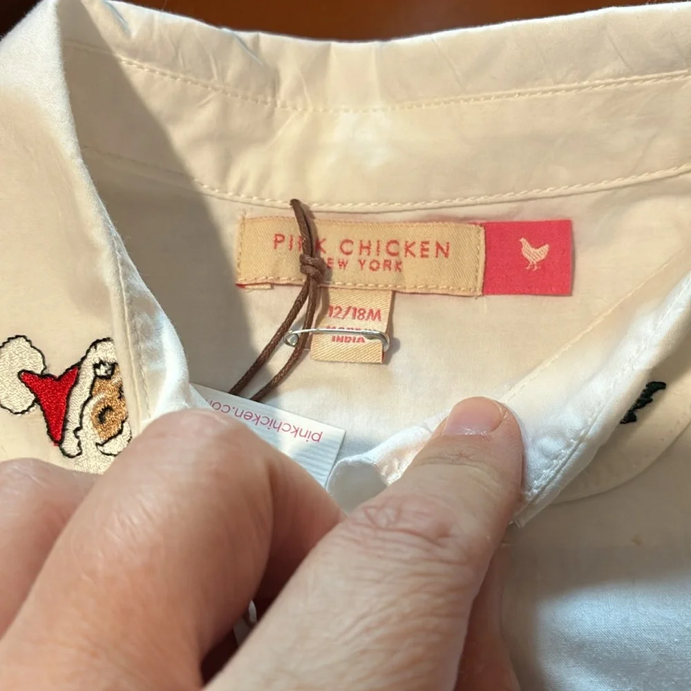 Pink Chicken White Baby Collar Bodysuit-Holiday Embroidery